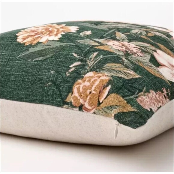 Studio McGee Oversize Printed Floral Square Throw Pillow Moss/Clay Pink/Cream - Picture 3 of 4